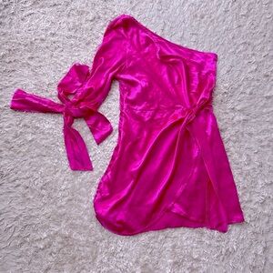 Pink satin one shoulder dress